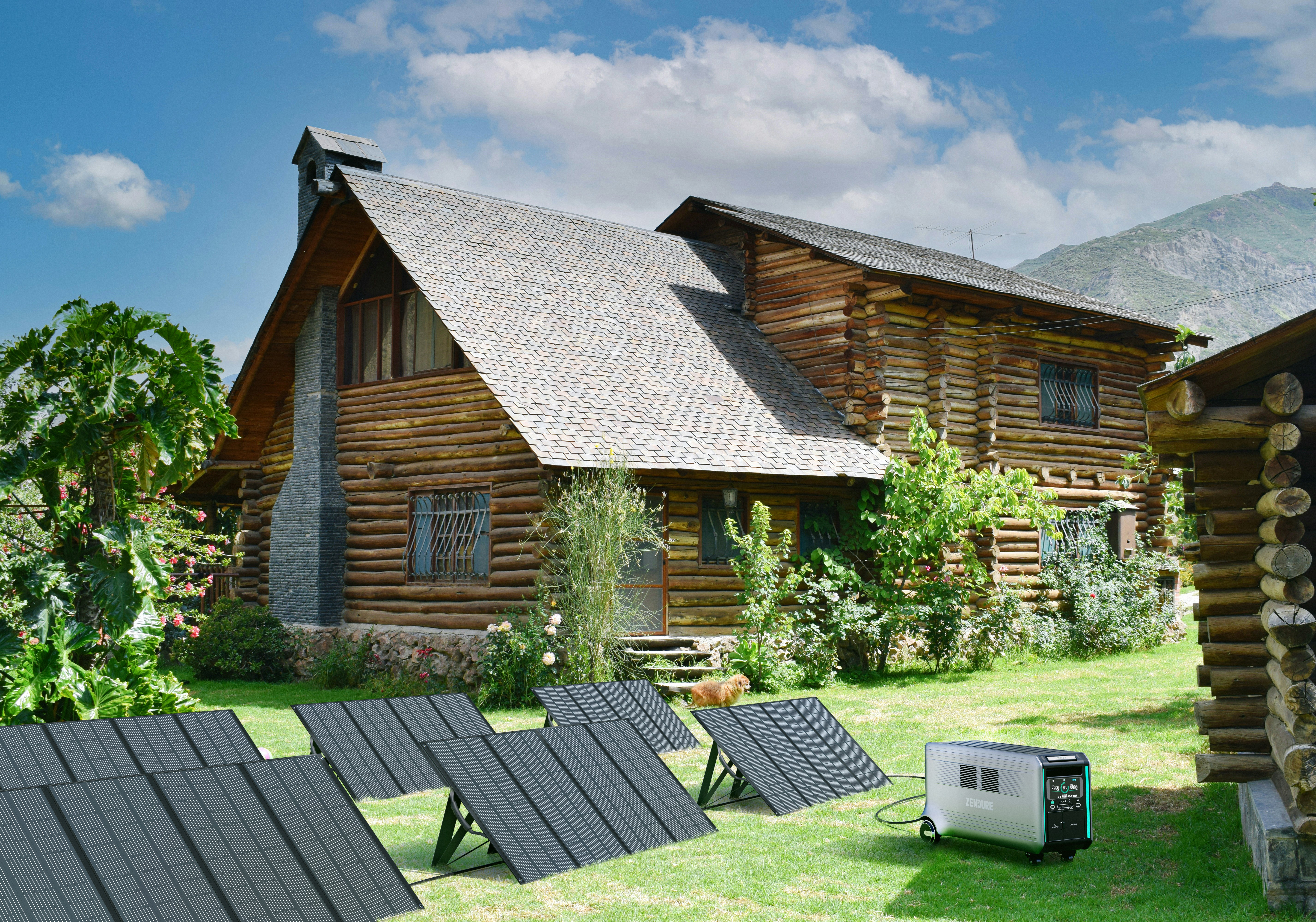 https://unsplash.com/photos/a-log-cabin-with-solar-panels-on-the-lawn-6h5nE_nDB8Q